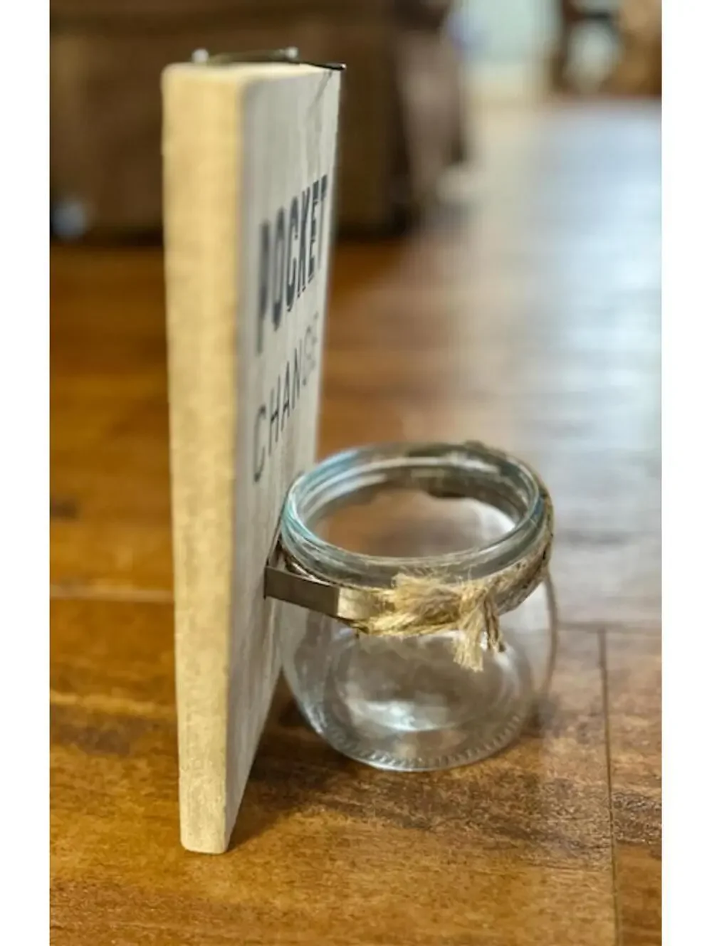 Rustic Wooden Wall Pocket Change Jar Holder